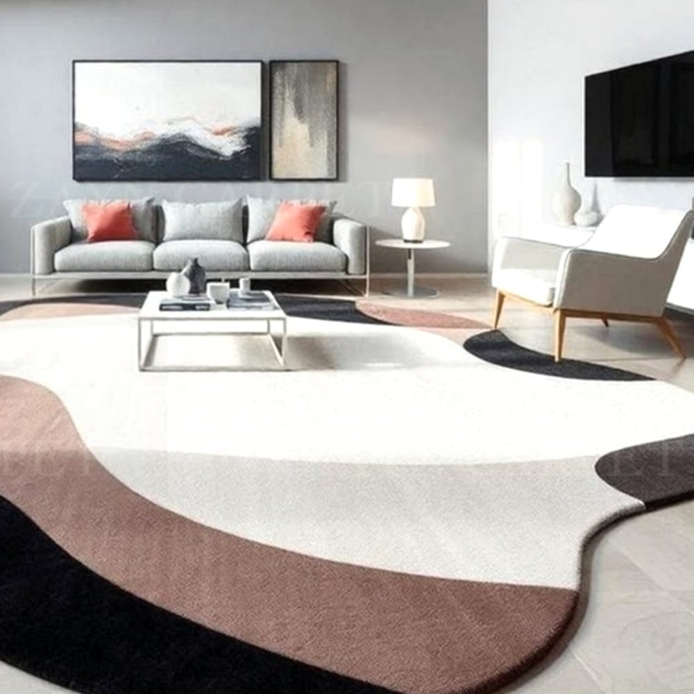 Handcrafted Neutral Wave Abstract Living Room Rug